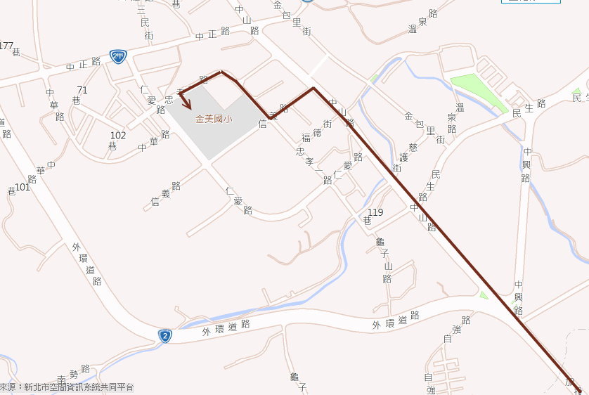 金美國小周邊地圖及交通路線，如何從金山區中山路到達金美國小校園