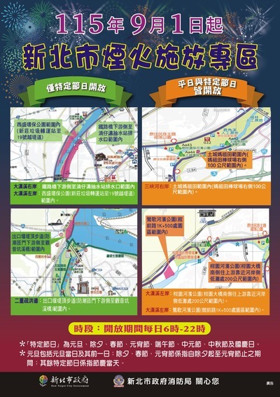 新北市爆竹煙火施放專區新修正於115年9月1日起生效